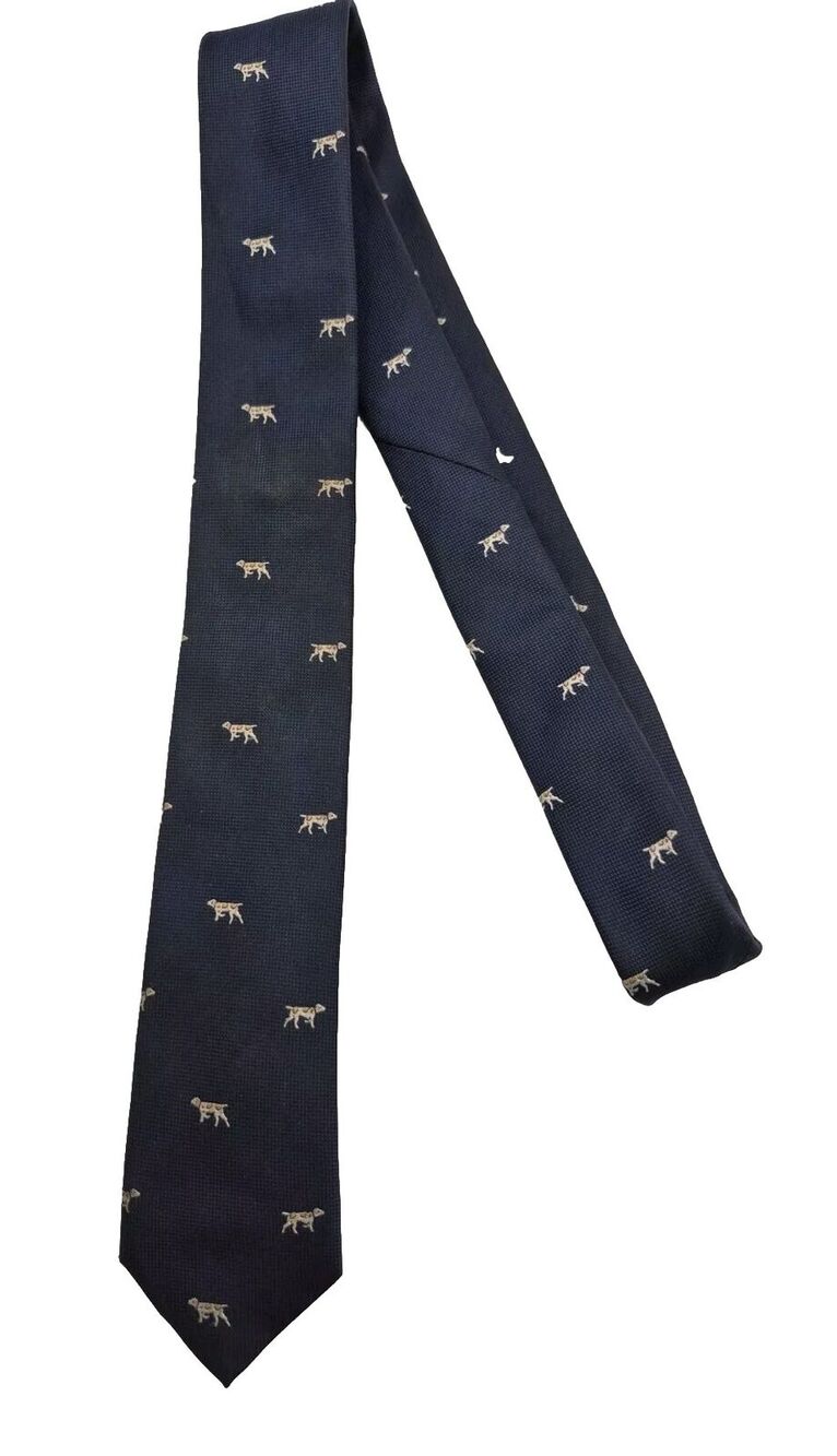 &Collar Skinny Tie Navy Blue with Tan Dogs Handcrafted 2.75x60"
